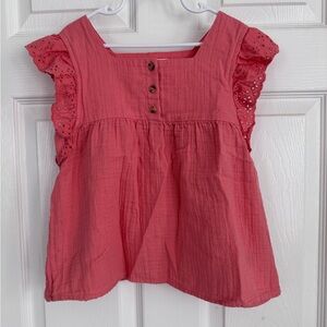Cat & Jack Coral Eyelet Flutter Sleeve Top